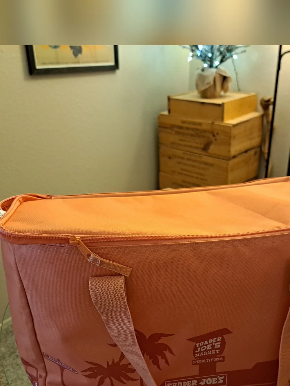 🛍️TRADER JOE'S LARGE NEW w/o Tags, Insulated cooler Grocery tote- Coral Orange